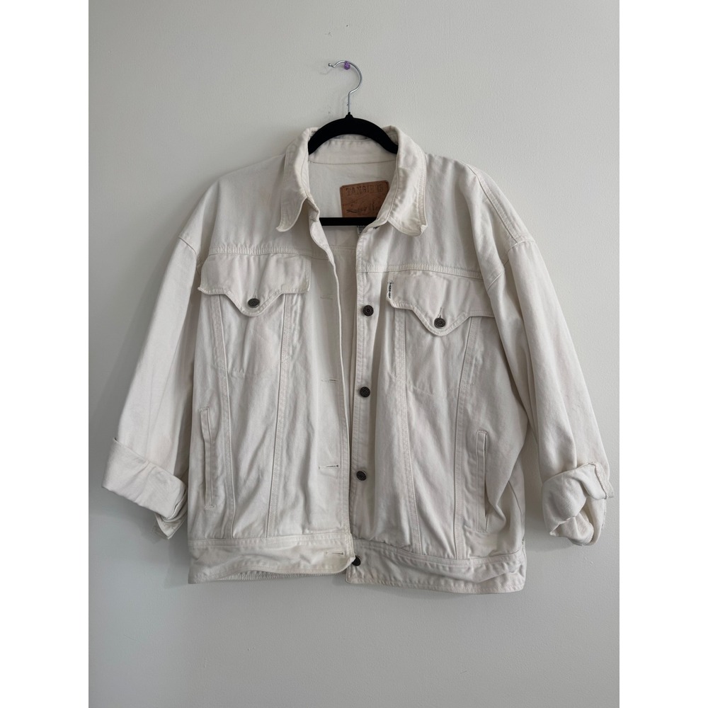 Tangiers Vintage White Denim Trucker Jacket 100% Cotton Size Large Western Jean